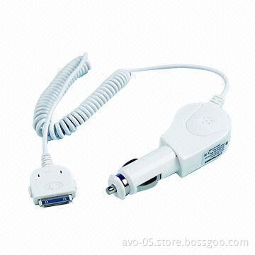 White Car Charger for iPhone with 12-24V DC Vehicle Lighter Adapter, OEM Orders Welcomed
